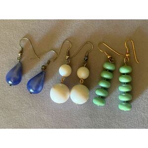 Vintage Beaded Drop earrings, SET of 3, Unmarked